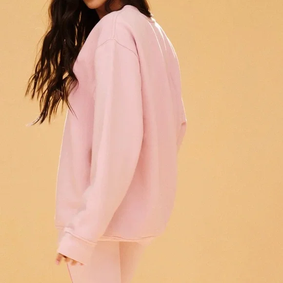 SET ACTIVE XL/XXL Midweight Sweats Staple Crewneck Bloom Pink Stripes Sweatshirt - Picture 3 of 8